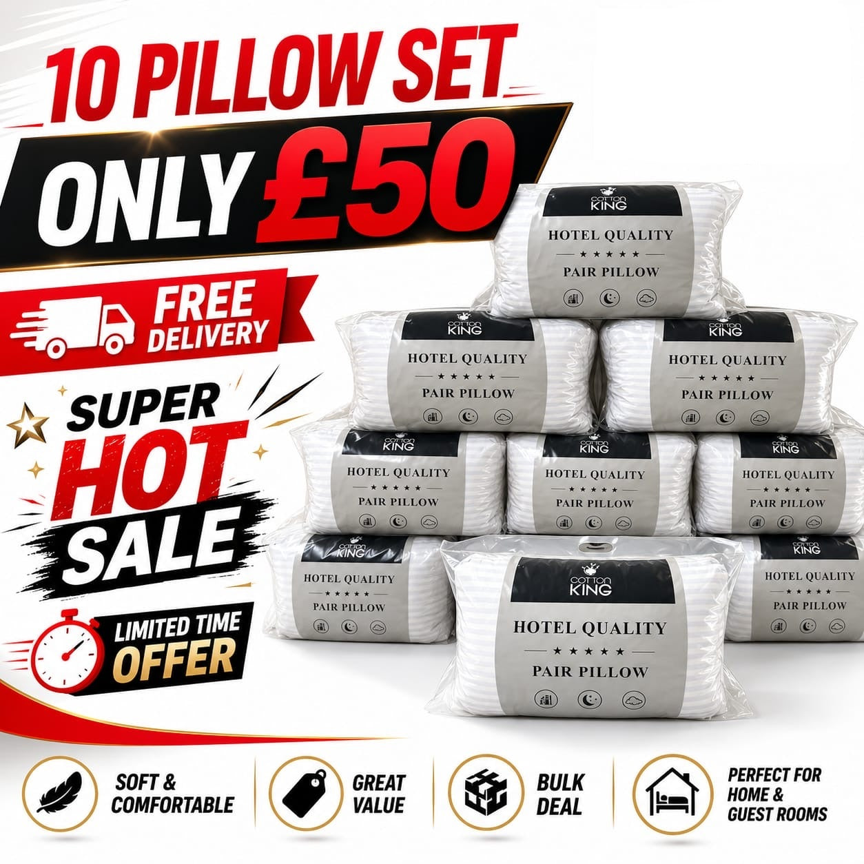 Pillows Pack of 2 Hotel Quality Soft Hollowfibre Filled Microfibre Oeko Tex UK