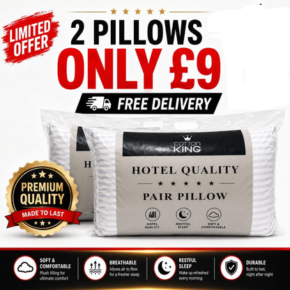 Pillows Pack of 2 Hotel Quality Soft Hollowfibre Filled Microfibre Oeko Tex UK